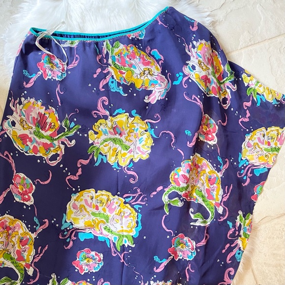 RARE HTF Lilly Pulitzer Blake Chiffon One Shoulder Dress Blaring Siren - Picture 2 of 11